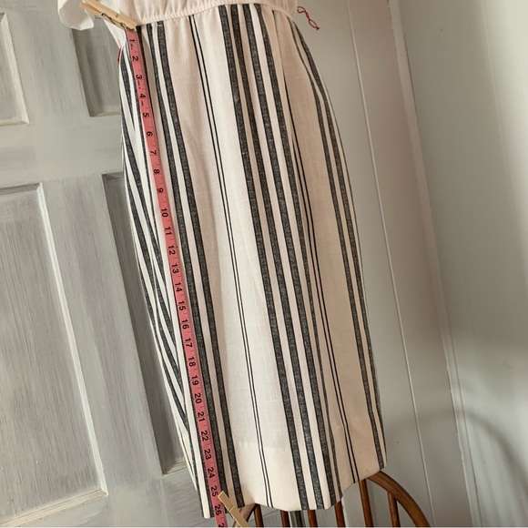 Vintage Dress 1970s striped With red and white Bow patterned sash Linen Feel - Picture 4 of 16